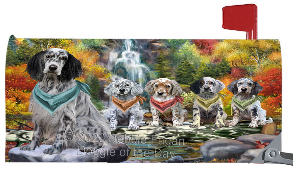 Scenic Waterfall English Setter Dogs Magnetic Mailbox Cover Both Sides Pet Theme Printed Decorative Letter Box Wrap Case Postbox Thick Magnetic Vinyl Material