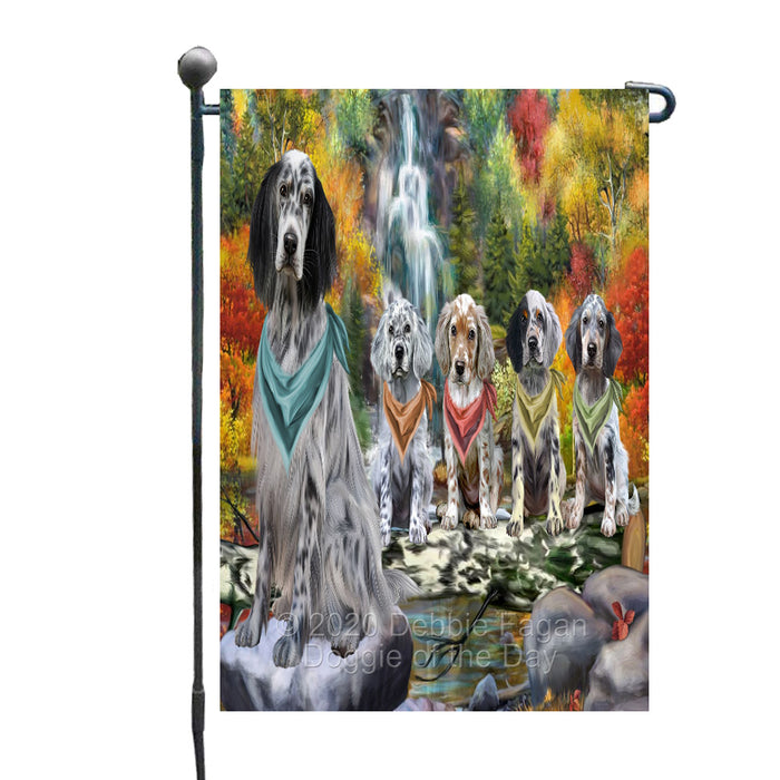 Scenic Waterfall English Setter Dogs Garden Flags Outdoor Decor for Homes and Gardens Double Sided Garden Yard Spring Decorative Vertical Home Flags Garden Porch Lawn Flag for Decorations