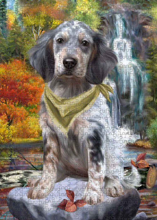 Scenic Waterfall English Setter Dog Portrait Jigsaw Puzzle for Adults Animal Interlocking Puzzle Game Unique Gift for Dog Lover's with Metal Tin Box PZL674