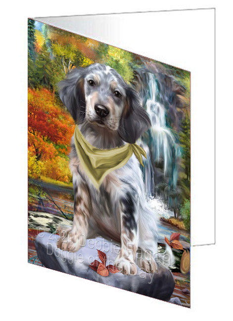 Scenic Waterfall English Setter Dog Handmade Artwork Assorted Pets Greeting Cards and Note Cards with Envelopes for All Occasions and Holiday Seasons