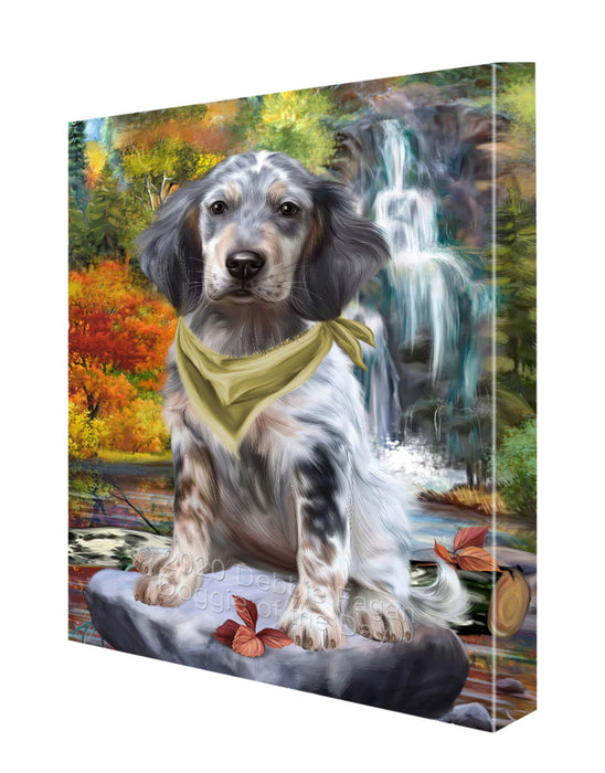 Scenic Waterfall English Setter Dog Canvas Wall Art - Premium Quality Ready to Hang Room Decor Wall Art Canvas - Unique Animal Printed Digital Painting for Decoration CVS379