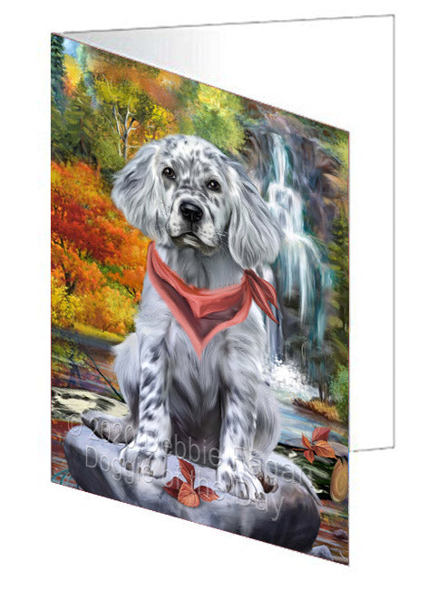Scenic Waterfall English Setter Dog Handmade Artwork Assorted Pets Greeting Cards and Note Cards with Envelopes for All Occasions and Holiday Seasons