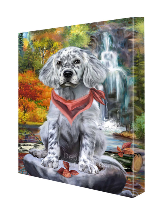 Scenic Waterfall English Setter Dog Canvas Wall Art - Premium Quality Ready to Hang Room Decor Wall Art Canvas - Unique Animal Printed Digital Painting for Decoration CVS380