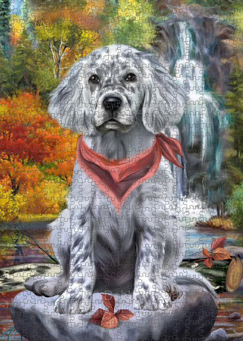 Scenic Waterfall English Setter Dog Portrait Jigsaw Puzzle for Adults Animal Interlocking Puzzle Game Unique Gift for Dog Lover's with Metal Tin Box PZL675
