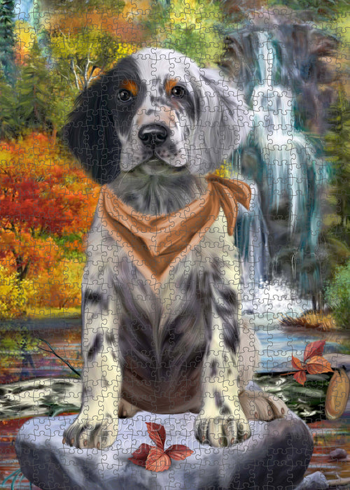 Scenic Waterfall English Setter Dog Portrait Jigsaw Puzzle for Adults Animal Interlocking Puzzle Game Unique Gift for Dog Lover's with Metal Tin Box PZL676