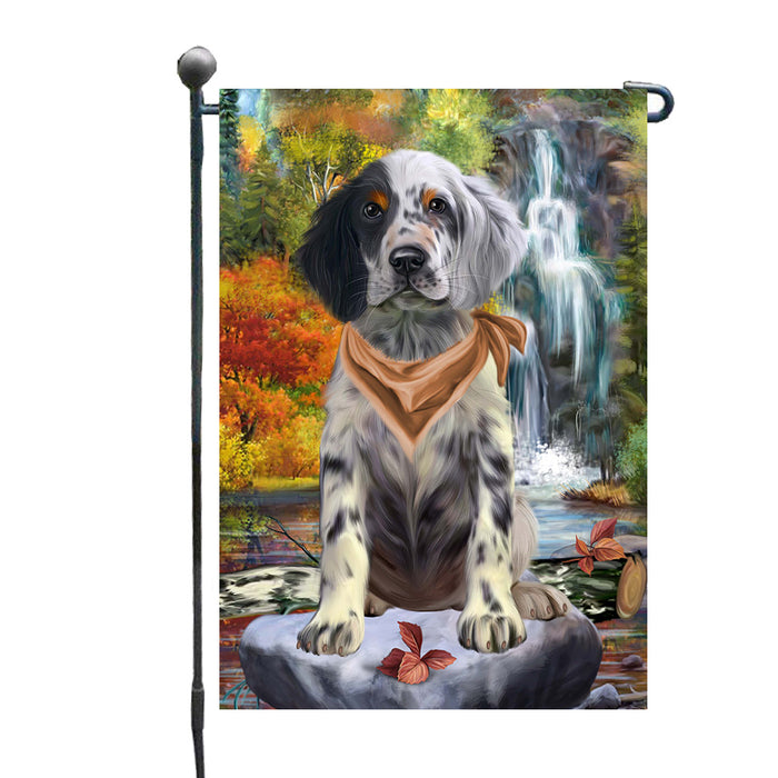 Scenic Waterfall English Setter Dog Garden Flags Outdoor Decor for Homes and Gardens Double Sided Garden Yard Spring Decorative Vertical Home Flags Garden Porch Lawn Flag for Decorations GFLG68110