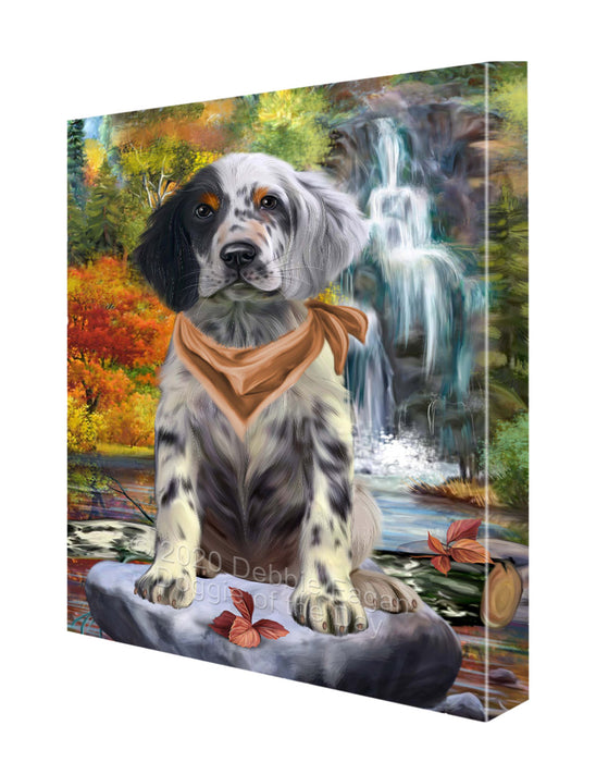 Scenic Waterfall English Setter Dog Canvas Wall Art - Premium Quality Ready to Hang Room Decor Wall Art Canvas - Unique Animal Printed Digital Painting for Decoration CVS381