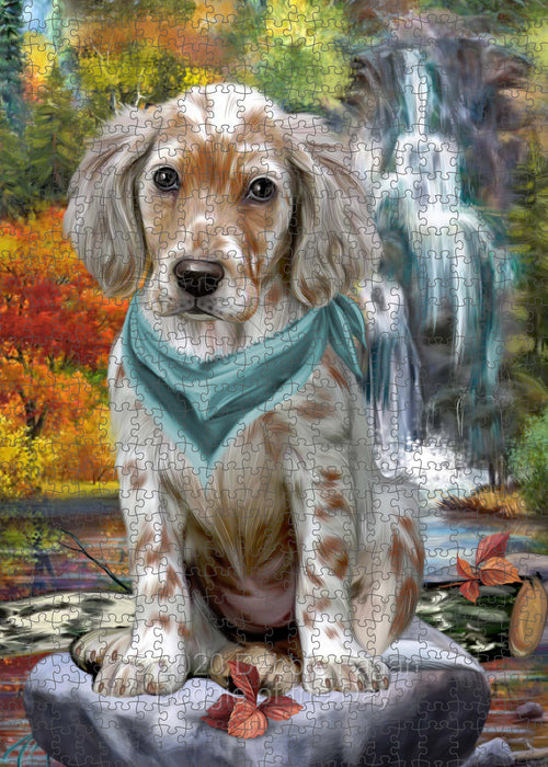 Scenic Waterfall English Setter Dog Portrait Jigsaw Puzzle for Adults Animal Interlocking Puzzle Game Unique Gift for Dog Lover's with Metal Tin Box PZL677
