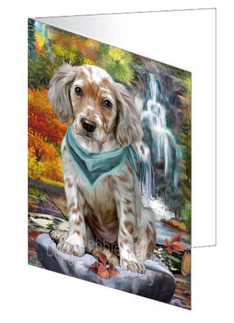 Scenic Waterfall English Setter Dog Handmade Artwork Assorted Pets Greeting Cards and Note Cards with Envelopes for All Occasions and Holiday Seasons