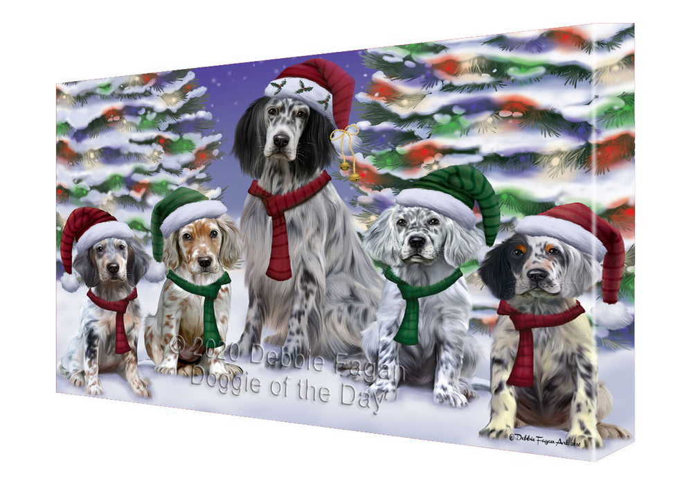 Christmas Happy Holidays English Setter Dogs Family Portrait Canvas Wall Art - Premium Quality Ready to Hang Room Decor Wall Art Canvas - Unique Animal Printed Digital Painting for Decoration
