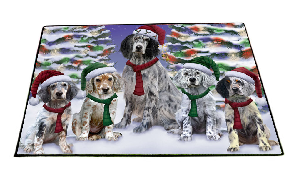 Christmas Happy Holidays English Setter Dogs Family Portrait Floormat FLMS55525