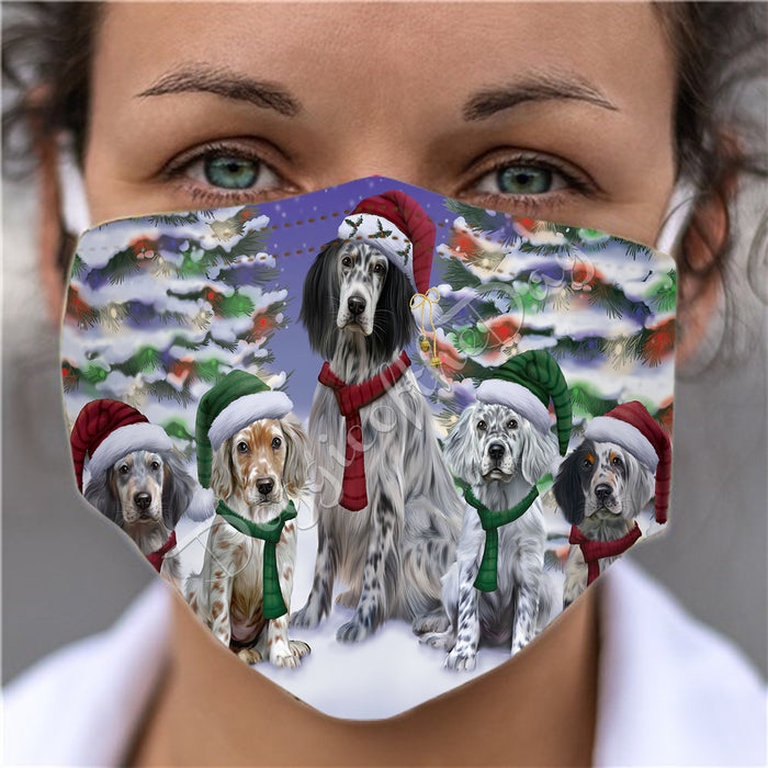 English Setter Dogs Christmas Family Portrait in Holiday Scenic Background Face Mask FM48343