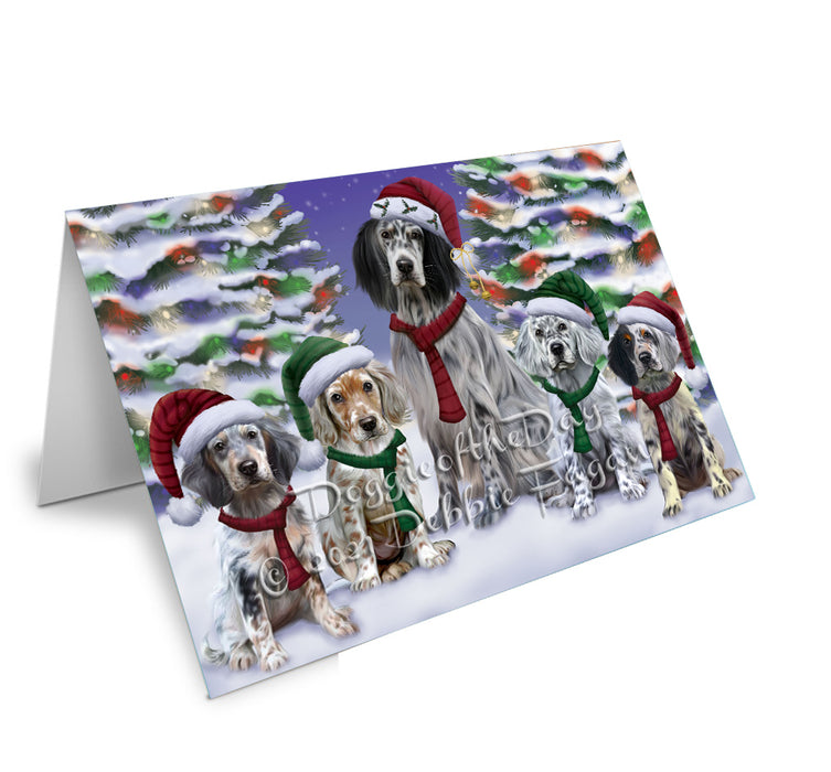 Christmas Family Portrait English Setter Dog Handmade Artwork Assorted Pets Greeting Cards and Note Cards with Envelopes for All Occasions and Holiday Seasons