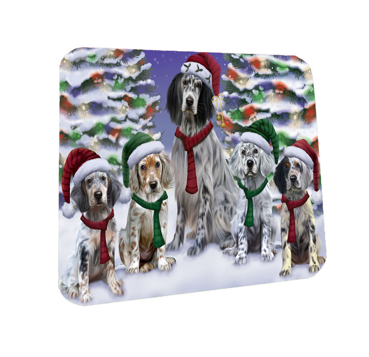 Christmas Happy Holidays English Setter Dogs Family Portrait Coasters Set of 4 CSTA58176