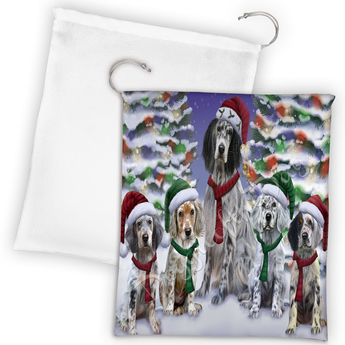 English Setter Dogs Christmas Family Portrait in Holiday Scenic Background Drawstring Laundry or Gift Bag LGB48141