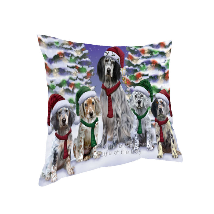 Christmas Happy Holidays English Setter Dogs Family Portrait Pillow with Top Quality High-Resolution Images - Ultra Soft Pet Pillows for Sleeping - Reversible & Comfort - Ideal Gift for Dog Lover - Cushion for Sofa Couch Bed - 100% Polyester