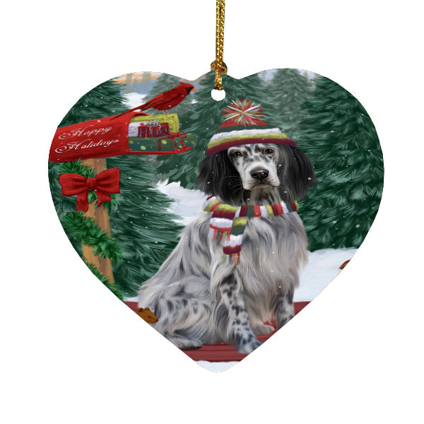 Christmas Woodland Sled English Setter Dog Heart Christmas Ornament HPORA59425