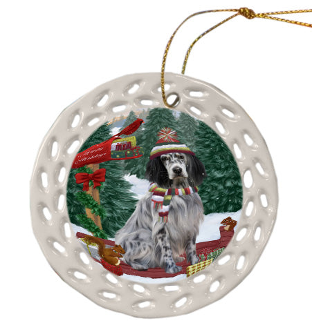 Christmas Woodland Sled English Setter Dog Doily Ornament DPOR59061