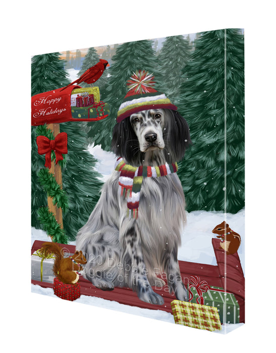 Christmas Woodland Sled English Setter Dog Canvas Wall Art - Premium Quality Ready to Hang Room Decor Wall Art Canvas - Unique Animal Printed Digital Painting for Decoration CVS591