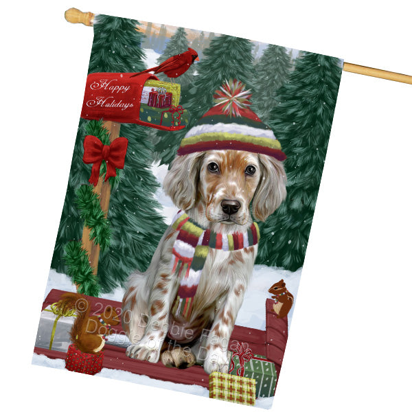 Christmas Woodland Sled English Setter Dog House Flag Outdoor Decorative Double Sided Pet Portrait Weather Resistant Premium Quality Animal Printed Home Decorative Flags 100% Polyester FLG69564
