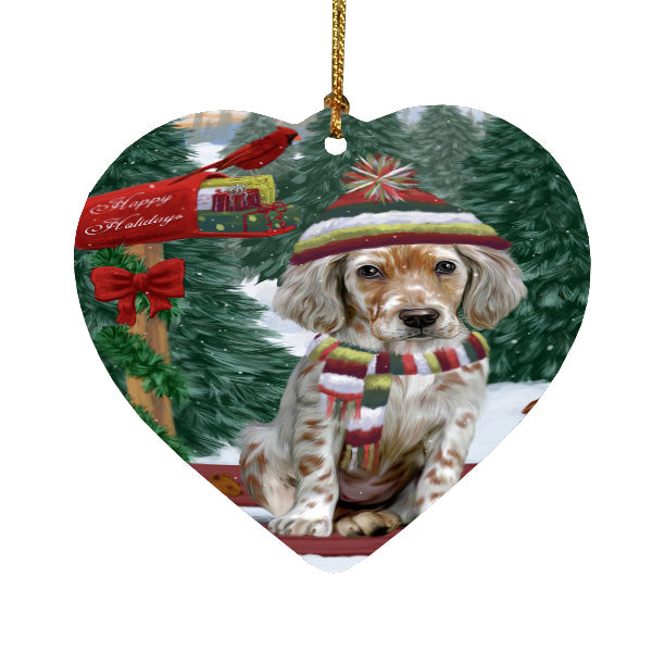 Christmas Woodland Sled English Setter Dog Heart Christmas Ornament HPORA59426