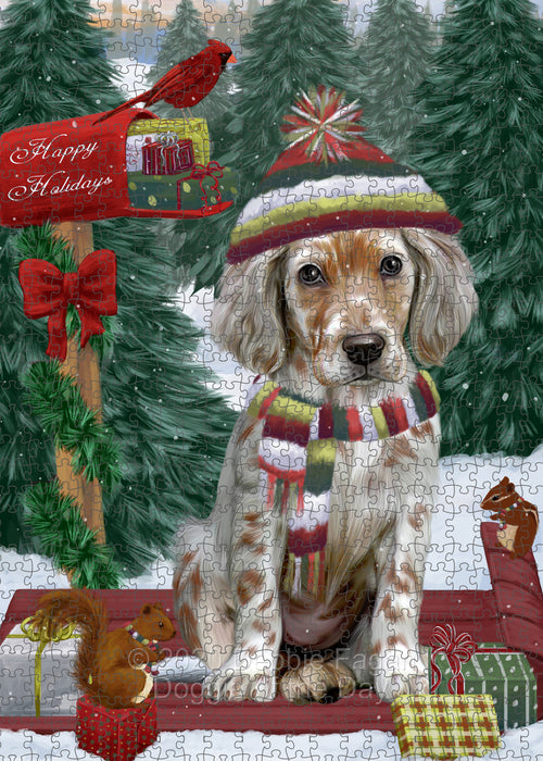 Christmas Woodland Sled English Setter Dog Portrait Jigsaw Puzzle for Adults Animal Interlocking Puzzle Game Unique Gift for Dog Lover's with Metal Tin Box PZL887