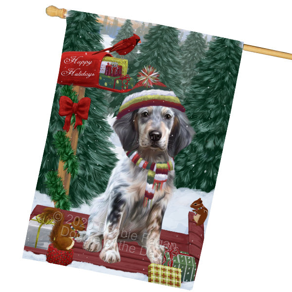 Christmas Woodland Sled English Setter Dog House Flag Outdoor Decorative Double Sided Pet Portrait Weather Resistant Premium Quality Animal Printed Home Decorative Flags 100% Polyester FLG69565