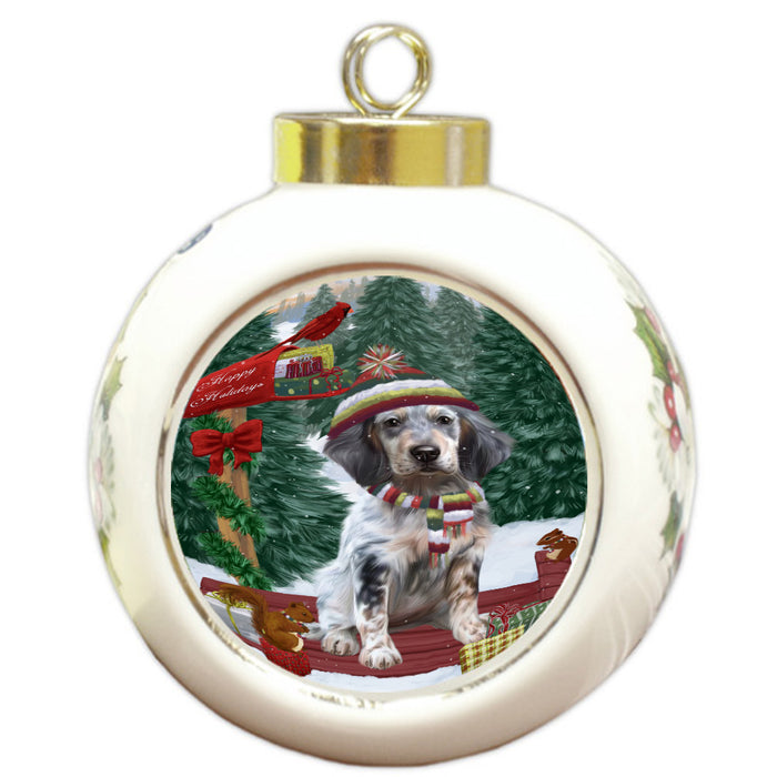Christmas Woodland Sled English Setter Dog Round Ball Christmas Ornament Pet Decorative Hanging Ornaments for Christmas X-mas Tree Decorations - 3" Round Ceramic Ornament, RBPOR59639