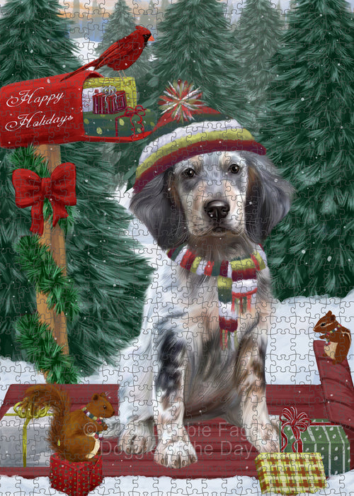 Christmas Woodland Sled English Setter Dog Portrait Jigsaw Puzzle for Adults Animal Interlocking Puzzle Game Unique Gift for Dog Lover's with Metal Tin Box PZL888