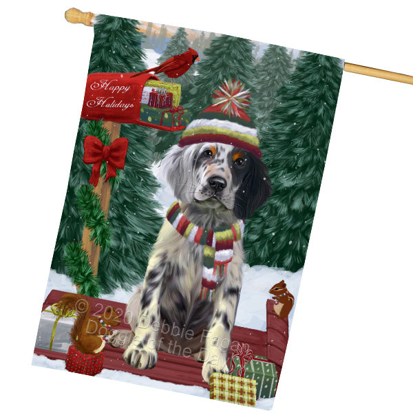 Christmas Woodland Sled English Setter Dog House Flag Outdoor Decorative Double Sided Pet Portrait Weather Resistant Premium Quality Animal Printed Home Decorative Flags 100% Polyester FLG69566