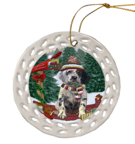 Christmas Woodland Sled English Setter Dog Doily Ornament DPOR59064
