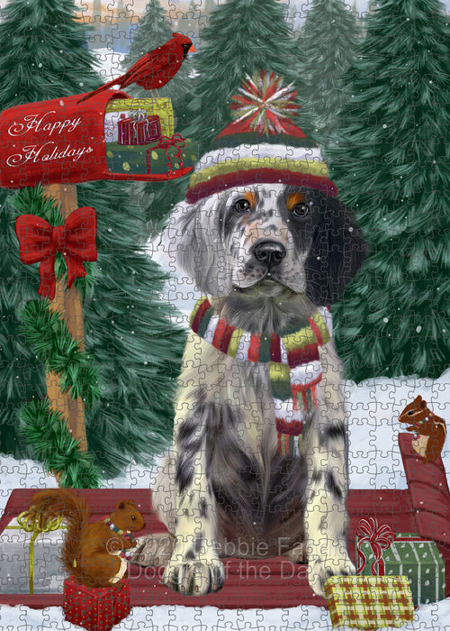 Christmas Woodland Sled English Setter Dog Portrait Jigsaw Puzzle for Adults Animal Interlocking Puzzle Game Unique Gift for Dog Lover's with Metal Tin Box PZL889