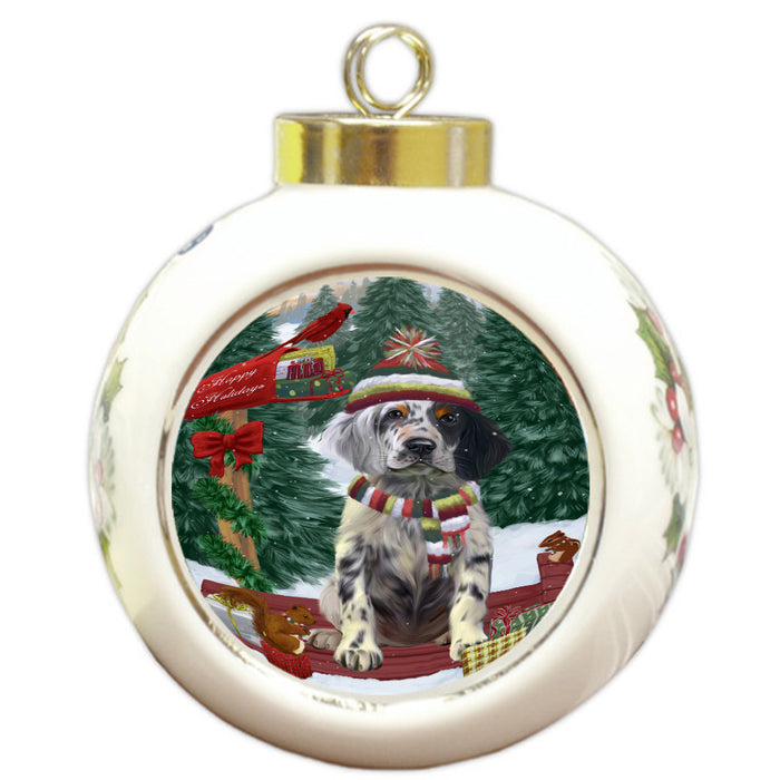 Christmas Woodland Sled English Setter Dog Round Ball Christmas Ornament Pet Decorative Hanging Ornaments for Christmas X-mas Tree Decorations - 3" Round Ceramic Ornament, RBPOR59640