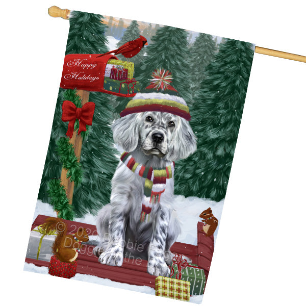 Christmas Woodland Sled English Setter Dog House Flag Outdoor Decorative Double Sided Pet Portrait Weather Resistant Premium Quality Animal Printed Home Decorative Flags 100% Polyester FLG69567