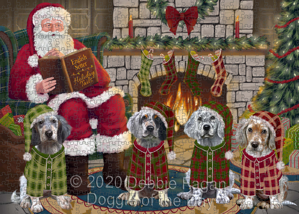 Christmas Cozy Fire Holiday Tails English Setter Dogs Portrait Jigsaw Puzzle for Adults Animal Interlocking Puzzle Game Unique Gift for Dog Lover's with Metal Tin Box
