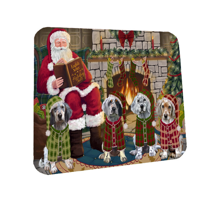 Christmas Cozy Fire Holiday Tails English Setter Dogs Coasters Set of 4 CSTA58403