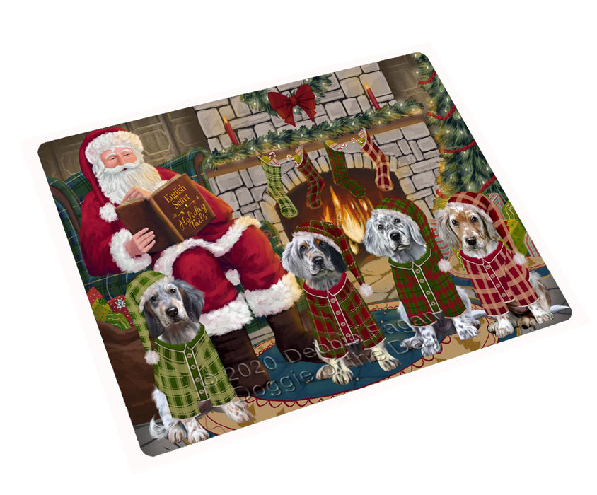 Christmas Cozy Fire Holiday Tails English Setter Dogs Cutting Board - For Kitchen - Scratch & Stain Resistant - Designed To Stay In Place - Easy To Clean By Hand - Perfect for Chopping Meats, Vegetables