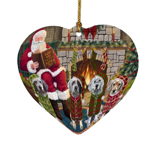 Christmas Cozy Fire Holiday Tails English Setter Dogs Heart Christmas Ornament HPORA59164