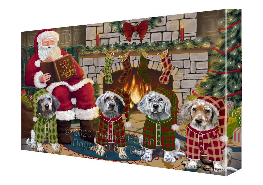 Christmas Cozy Fire Holiday Tails English Setter Dogs Canvas Wall Art - Premium Quality Ready to Hang Room Decor Wall Art Canvas - Unique Animal Printed Digital Painting for Decoration