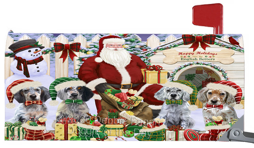 Christmas Dog house Gathering English Setter Dogs Magnetic Mailbox Cover Both Sides Pet Theme Printed Decorative Letter Box Wrap Case Postbox Thick Magnetic Vinyl Material