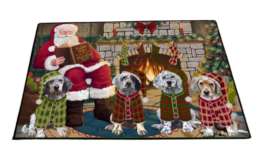 Christmas Cozy Fire Holiday Tails English Setter Dogs Floormat FLMS55741