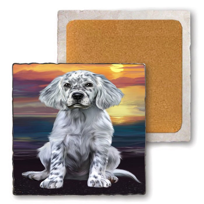 Sunset English Setter Dog Set of 4 Natural Stone Marble Tile Coasters MCST52149