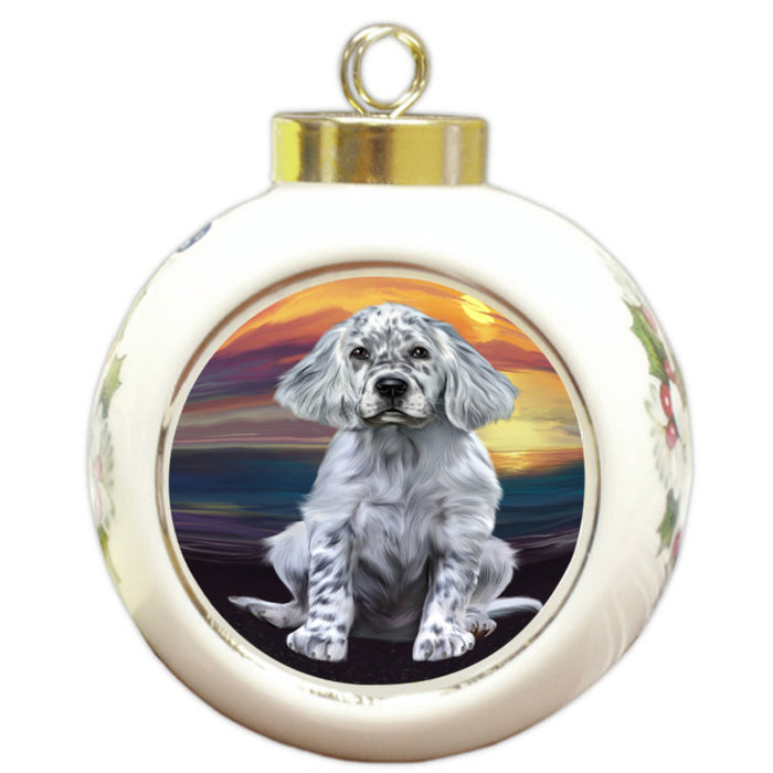 Sunset English Setter Dog Round Ball Christmas Ornament RBPOR58276