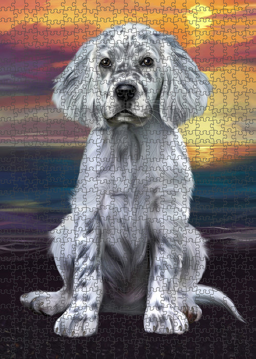 Sunset English Setter Dog Portrait Jigsaw Puzzle for Adults Animal Interlocking Puzzle Game Unique Gift for Dog Lover's with Metal Tin Box PZL117