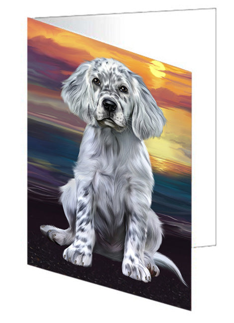 Sunset English Setter Dog Handmade Artwork Assorted Pets Greeting Cards and Note Cards with Envelopes for All Occasions and Holiday Seasons GCD76913
