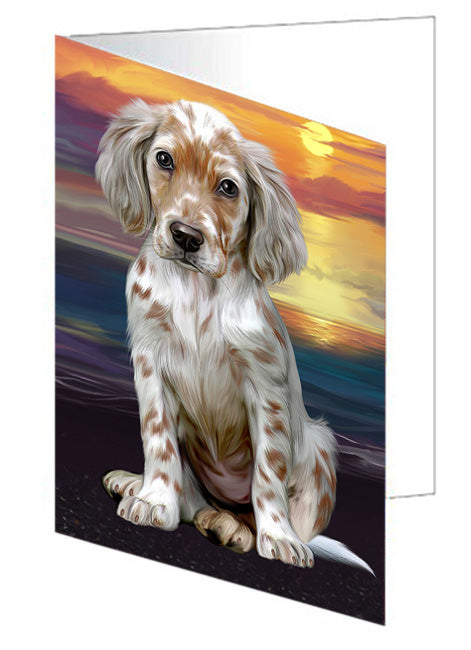 Sunset English Setter Dog Handmade Artwork Assorted Pets Greeting Cards and Note Cards with Envelopes for All Occasions and Holiday Seasons GCD76916