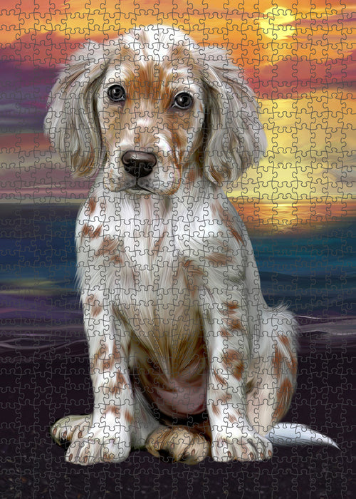 Sunset English Setter Dog Portrait Jigsaw Puzzle for Adults Animal Interlocking Puzzle Game Unique Gift for Dog Lover's with Metal Tin Box PZL118