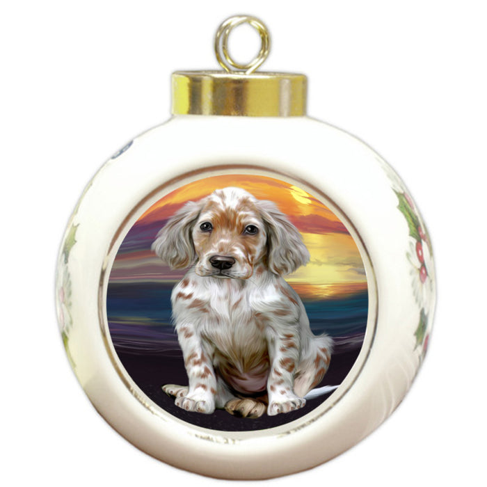 Sunset English Setter Dog Round Ball Christmas Ornament RBPOR58277