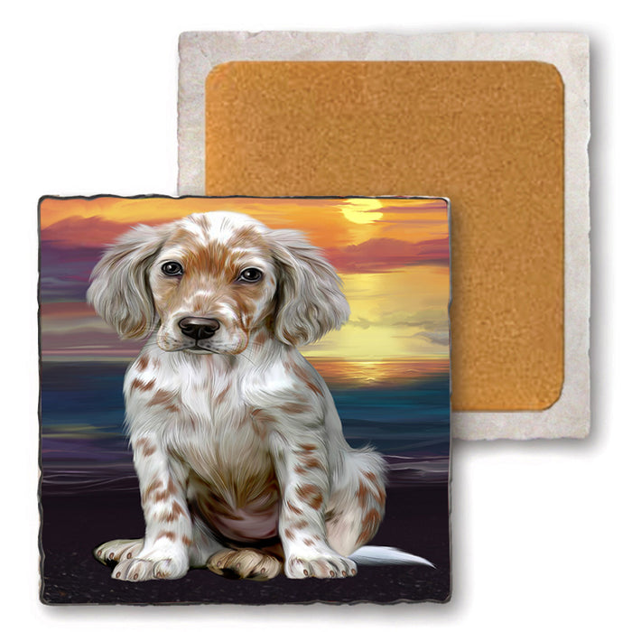 Sunset English Setter Dog Set of 4 Natural Stone Marble Tile Coasters MCST52150