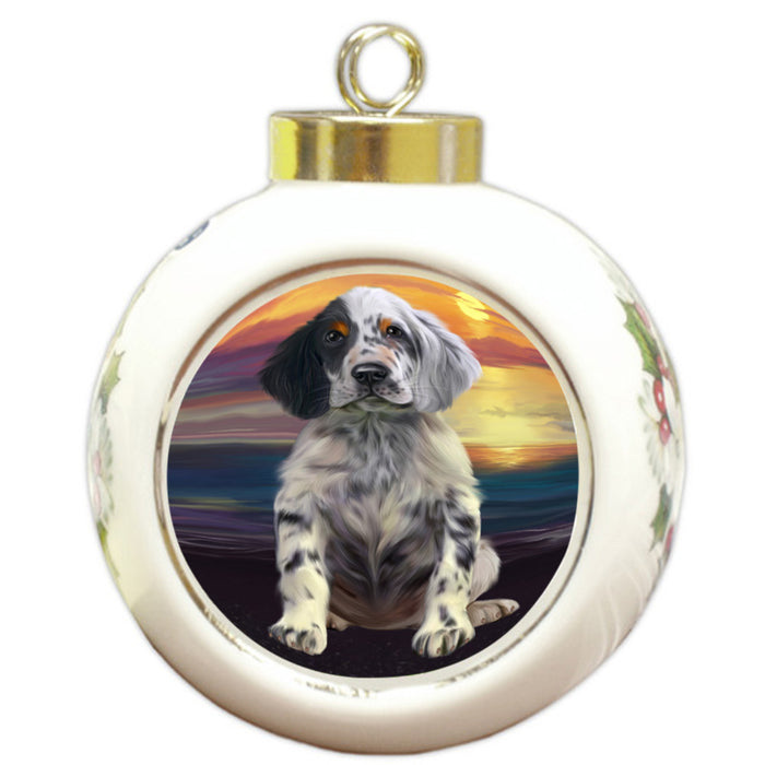 Sunset English Setter Dog Round Ball Christmas Ornament RBPOR58278